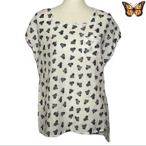 ALISON Sheri Scribble Hearts Short Sleeve Blouse Size Small